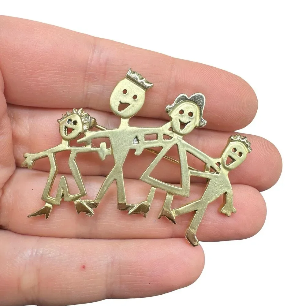 Vintage Gold Tone Family of Four Brooch